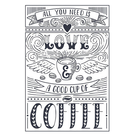 "All You Need is Love & a Good Cup of Coffee" • door Jeroen Rosseels • 38 x 56 • Grafisch ontwerp op alu di-bond