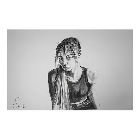 "Petra" • door Sarah Tresignie • 120 x 84 • Tekening met houtskool in frame