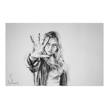 "Elisabeth" • door Sarah Tresignie • 120 x 84 • Tekening met houtskool in frame